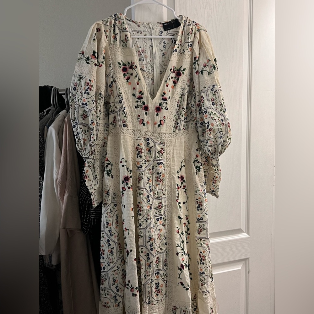 ASOS EDITION floral embroidered midi dress with lace inserts